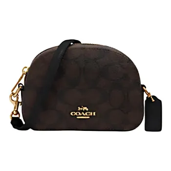 COACH Serena Canvas With Leather Shoulder Bag, Crossbody Bag, Handbag Women's Dark Brown Monogram