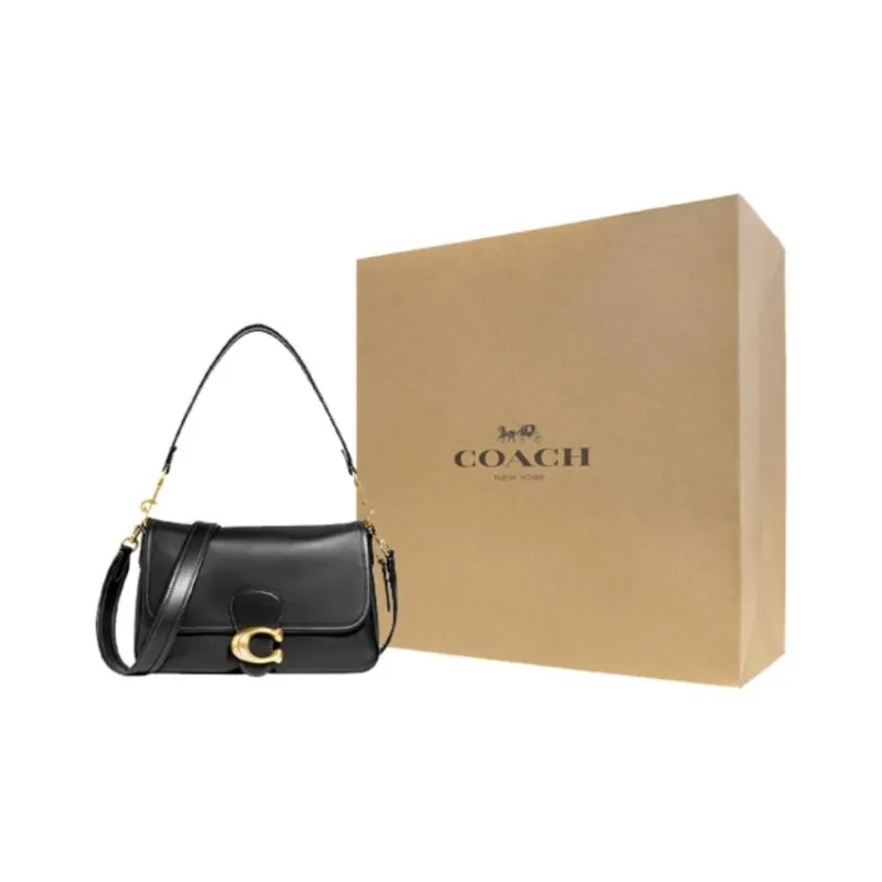 COACH Tabby Soft Cow Leather Shoulder Bag, Portable Crossbody Bag Medium Size Women's Black-9
