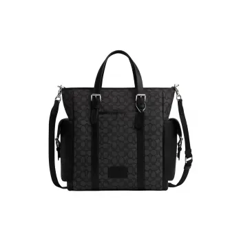 COACH Sprint Iconic Jacquard Shoulder Bag, Crossbody Bag, Handbag Large Size Men's Silver & Charcoal Gray & Black