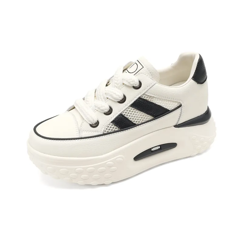 D FUSE SCANDINAVIA Athletic Shoes Lightweight Height Increasing Low Top Skateboard Shoes Women's Beige White Black-7