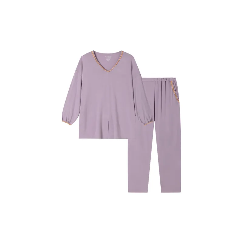 Shuya Pajama Set Women's Gray Purple-0