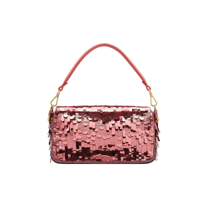 FENDI Baguette Calfskin Portable Crossbody Bag, Shoulder Bag Medium Size Women's Pink-2