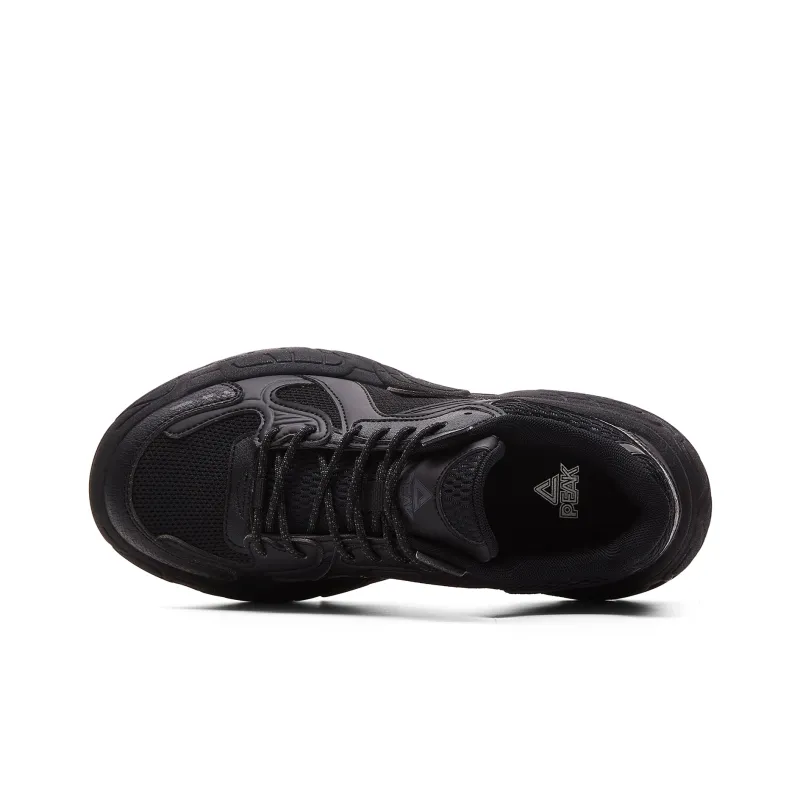 PEAK Taichi Tire Shoes Cushioning Rebound Wear Resistant Slip Resistant Low Top Vintage Casual Shoes Women's All Black-3