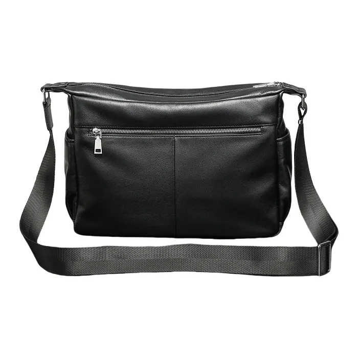 PESASRIE Genuine Leather Top Grain Cow Leather Large Capacity Men's Bag Regular Men's Black-5