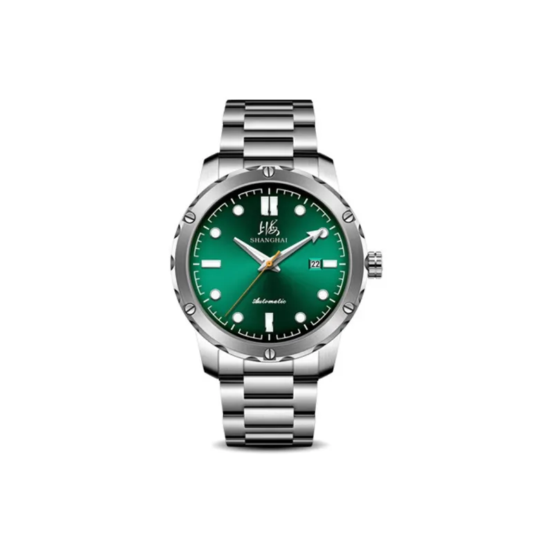 SHANGHAI National Automatic Mechanical Movement Stainless Steel Watchband Watch Men's Watches Black Dial-9
