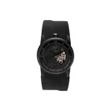 Silver Semi-Exposed Movement & Single Loop Black Cow Leather R413C05R413S101