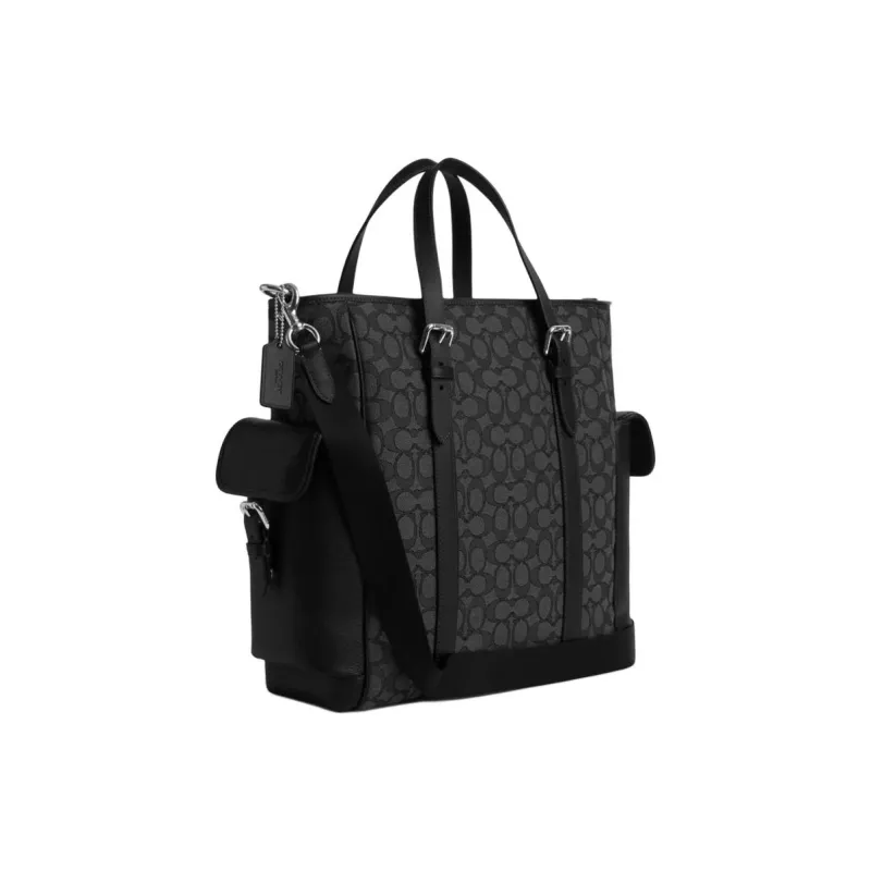 COACH Sprint Iconic Jacquard Shoulder Bag, Crossbody Bag, Handbag Tubas Men's Silver & Charcoal Gray & Black-1