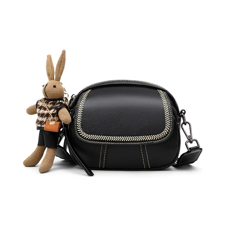 COMELY Cow Leather With Synthetic Leather Small Round Bag, Crossbody Bag, Shoulder Bag Regular Women's Black-1