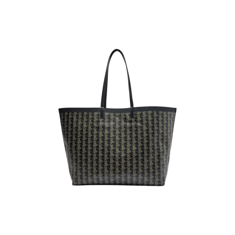 LACOSTE PVC With Cotton Tote Bag, Shopping Bag, Shoulder Bag, Handbag Large Size Women's Black-2