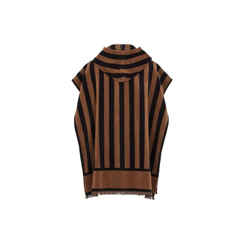 FENDI Pequin-stripe Frayed Poncho-1