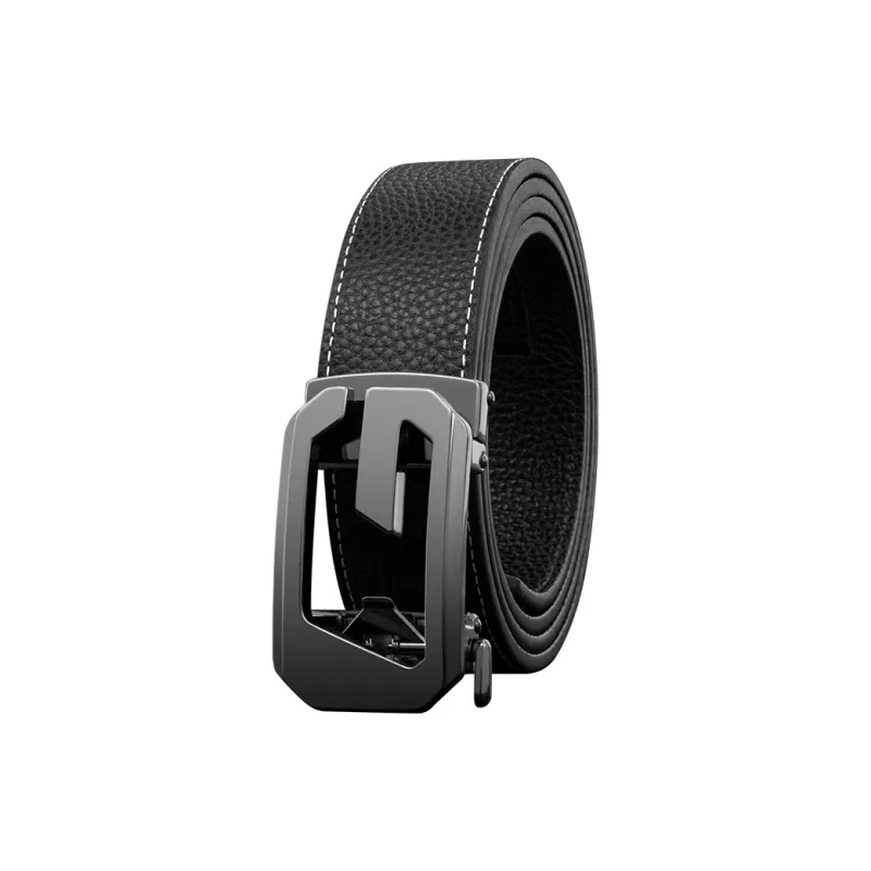LUCKY LION Fashionable Luxury Automatic Buckle Belt, Casual Minimalist Style Pants Belt Cow Leather Belts Men's 3.5cm-1