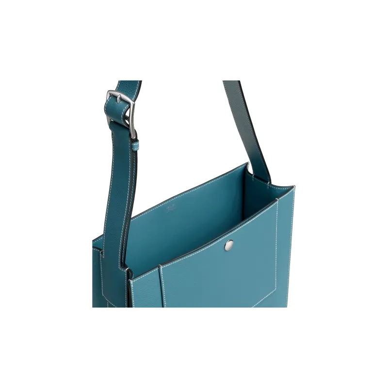 HERMES Cab H Evercolor Calfskin Tote Bag Shopping Bag Handbag Men's D2 NEW BLEU JEAN Denim Blue-3