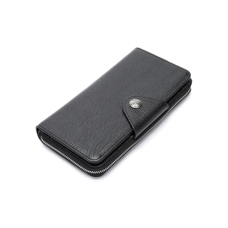 DOSRFINI Top Grain Cow Leather Money Clip Square Clutch Wallet Regular Men's Black-3
