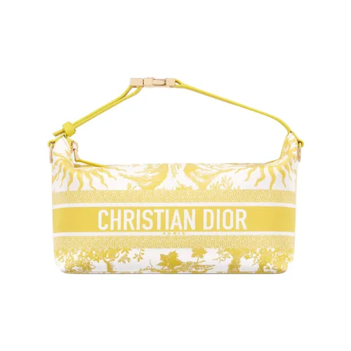 DIOR Technical Fabric Lunch Box Bag Clutch Medium Size Women's Lemon