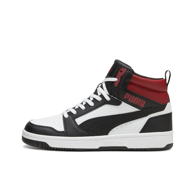 PUMA REBOUND Anti Slip Wear Resistant High Top Skateboard Shoes Unisex White Black Red-0