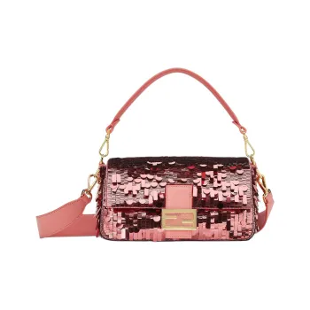 FENDI Baguette Calfskin Portable Crossbody Bag, Shoulder Bag Medium Size Women's Pink