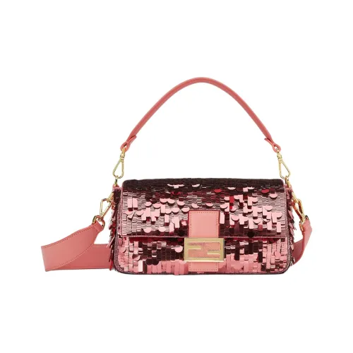 fendi silk Baguette Calfskin Portable Crossbody Bag, Shoulder Bag Medium Size Women's Pink