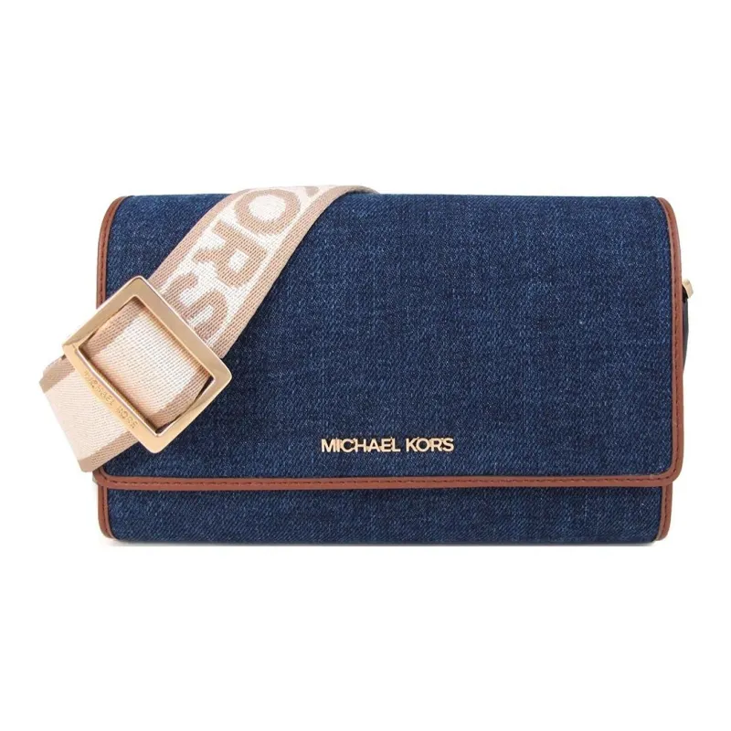 MICHAEL KORS Jet Set Item Fabric MK Crossbody Bag Women's Indigo/Acorn Brown-1