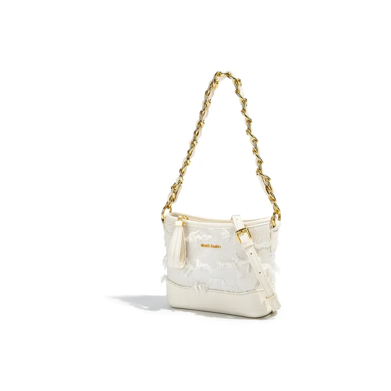 MACKJANICE Polyurethane Synthetic Leather Shoulder Bag Women's Fringe White-2