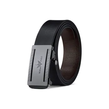 WilliamPOLO Cow Leather Leather Belts Men's Gunmetal 3.4cm Wide