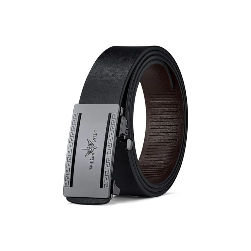 WilliamPOLO Cow Leather Leather Belts Men's Gunmetal 3.4cm Wide-0