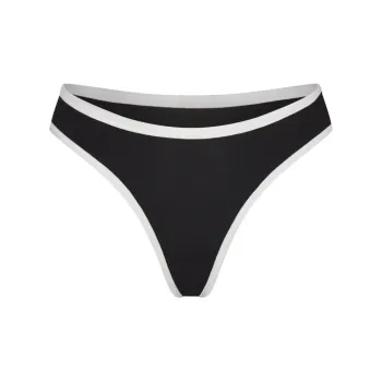 SKIMS FITS EVERYBODY CONTRAST TRIM DIPPED FRONT THONG Underpants Women's 1 Pack ONYX/Onyx