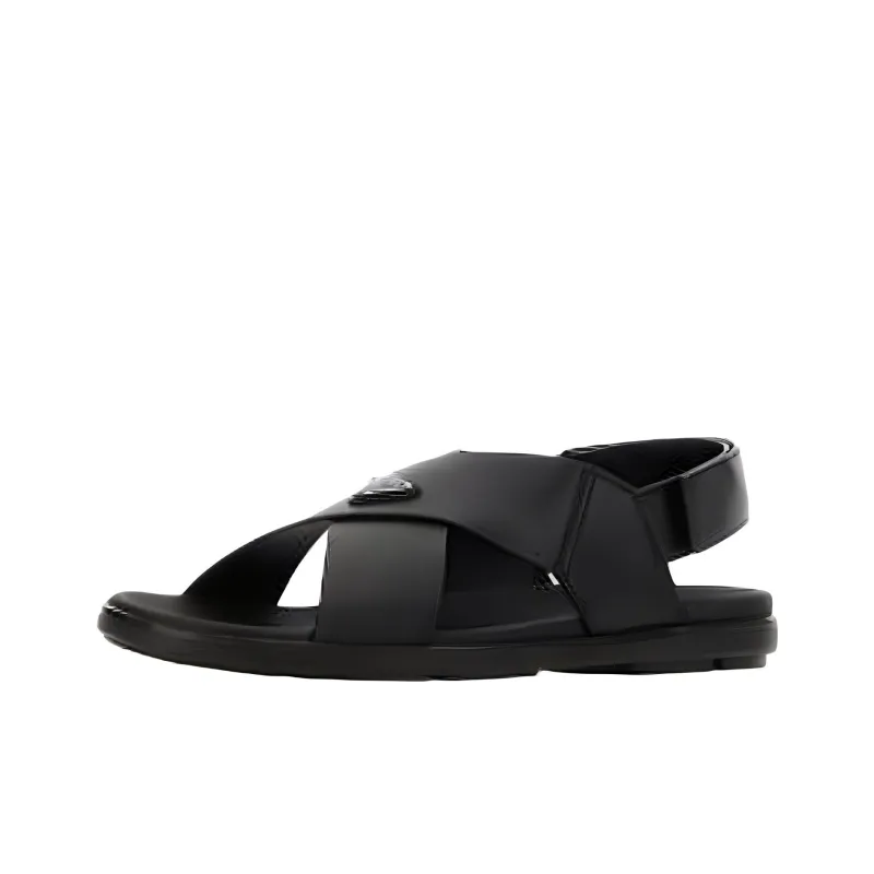 PRADA Crisscross Leather Sandals Black-2