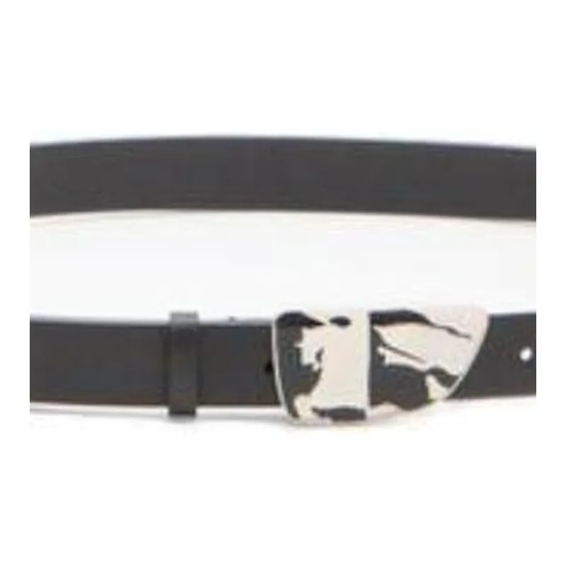 Burberry Pattern Design Leather Belts Men's Black Width 2.5CM-2