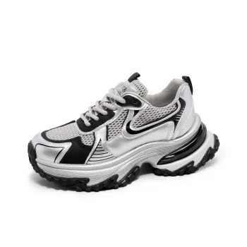 BAFFN Slip Resistant Breathable Height Increasing Low Top Chunky Sneakers Women's Silver