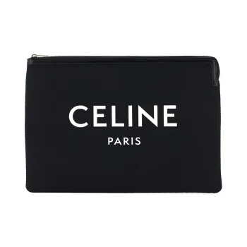 CELINE Canvas Bag Clutch Unisex Black