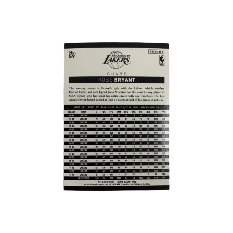 PANINI 2014 15 NBA HOOPS Lakers, Kobe Bryant, Teca, Refringence Player Card, Card Pass Through Sports Cards 1 Pc-1