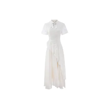 KUNZHUDAXIANG Short Sleeved Dress Women's Gentle Apricot