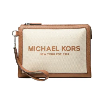 MICHAEL KORS MK Cooper Fabric Clutch Large Size Men's Beige & Brown