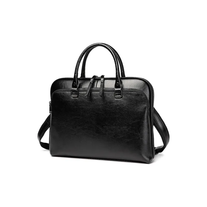 TTaG．baG Waxed Cow Leather Briefcases Unisex Coffee/Brown-7