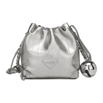 MEXICAN Polyurethane Leather Large Capacity Bucket Bag, Crossbody Bag, Shoulder Bag Regular Women's Silver/Pink