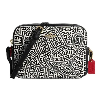 COACH Disney Collaboration Camera Pebbled Leather Camera Bag Crossbody Bag Shoulder Bag Unisex Black & White