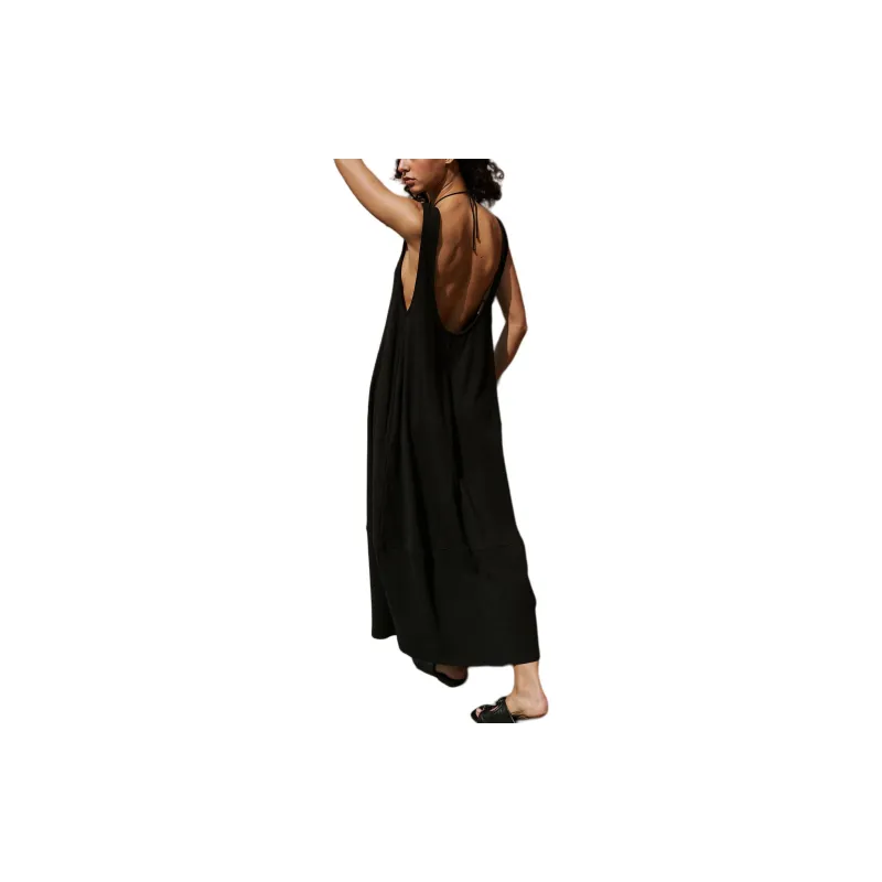 FREE PEOPLE Perth Barrel Tee Midi Sleeveless Dress Women's BLACK/Black-1