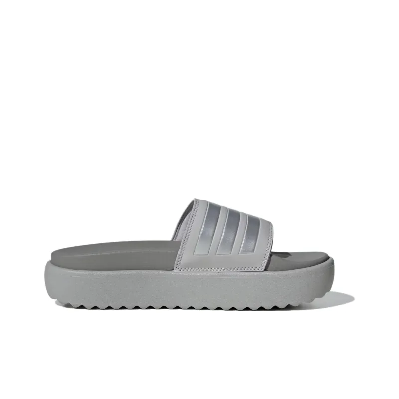 Adidas Adilette Platform Slides Grey Silver Metallic Charcoal Solid Grey Women's-1