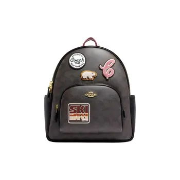 COACH Court Coated Canvas With Pebbled Leather Backpack Large Size Women's Brown Black