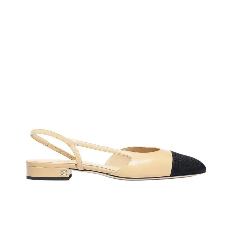 CHANEL Slingback Flats Beige Goatskin-1