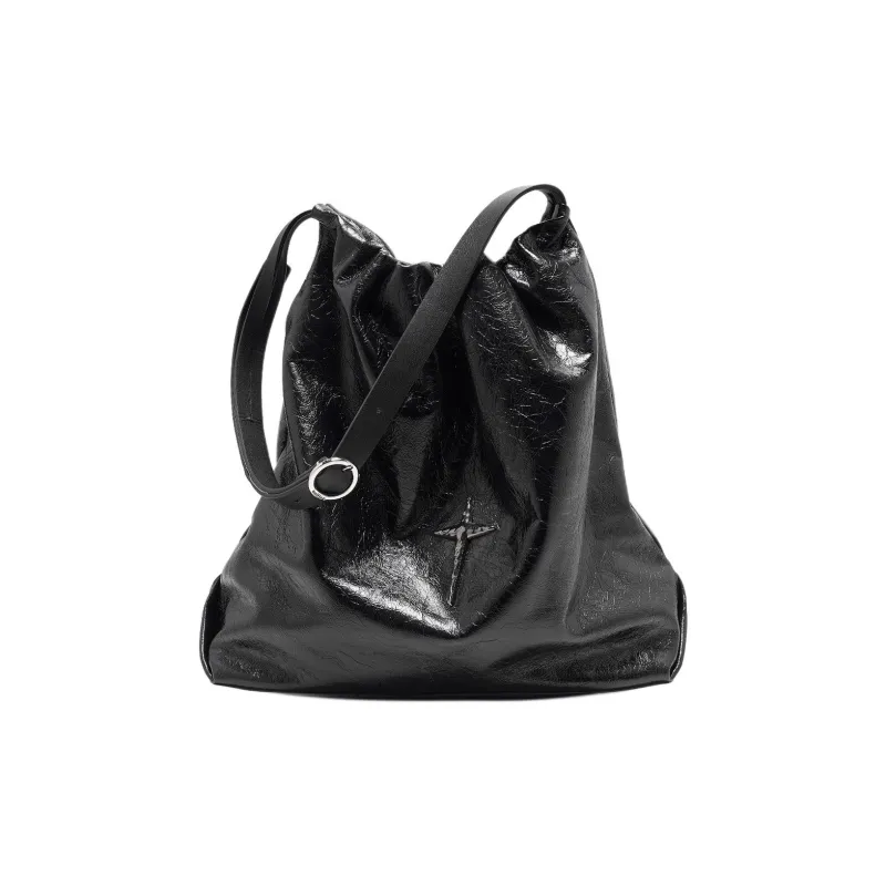 UNIFINE Top Grain Cow Leather Trash Bag Tote Shoulder Bag Regular Women's Diamond Black/Ecru-1