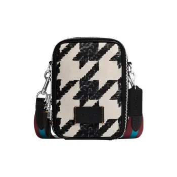 COACH Stanton Canvas Leather Camera Bag, Canvas Bag, Shoulder Bag, Crossbody Bag Women's Black White
