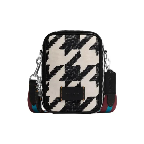 COACH Stanton Canvas Leather Camera Bag, Canvas Bag, Shoulder Bag, Crossbody Bag Women's Black White