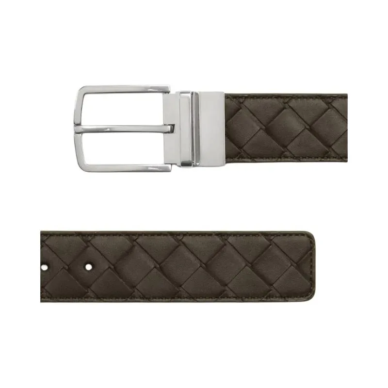 Bottega Veneta Double Sided Design Calfskin Leather Belts Men's Khaki/Dark Praline Width 3.5CM-2
