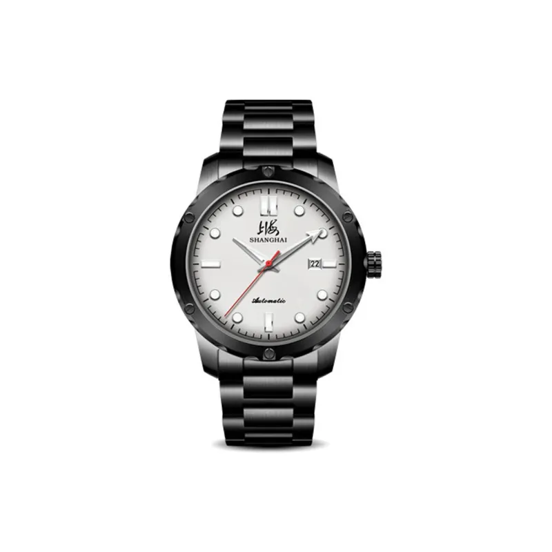 SHANGHAI National Automatic Mechanical Movement Stainless Steel Watchband Watch Men's Watches Black Dial-10