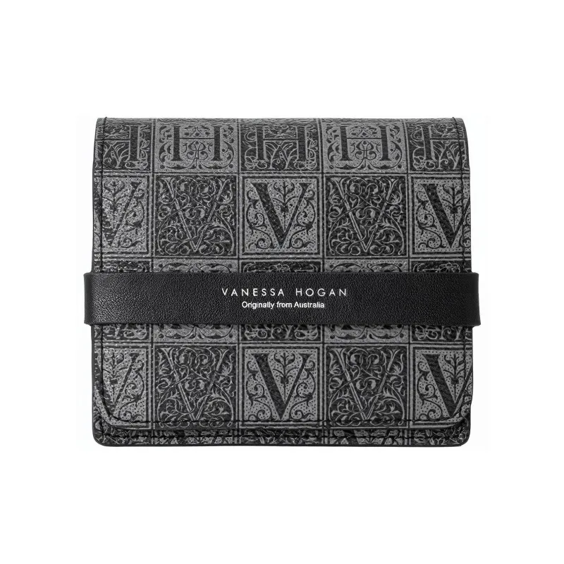 VANESSA HOGAN Monogram Cow Leather Storage Box Watch Case Watch Set Clutch Regular Unisex Black-0