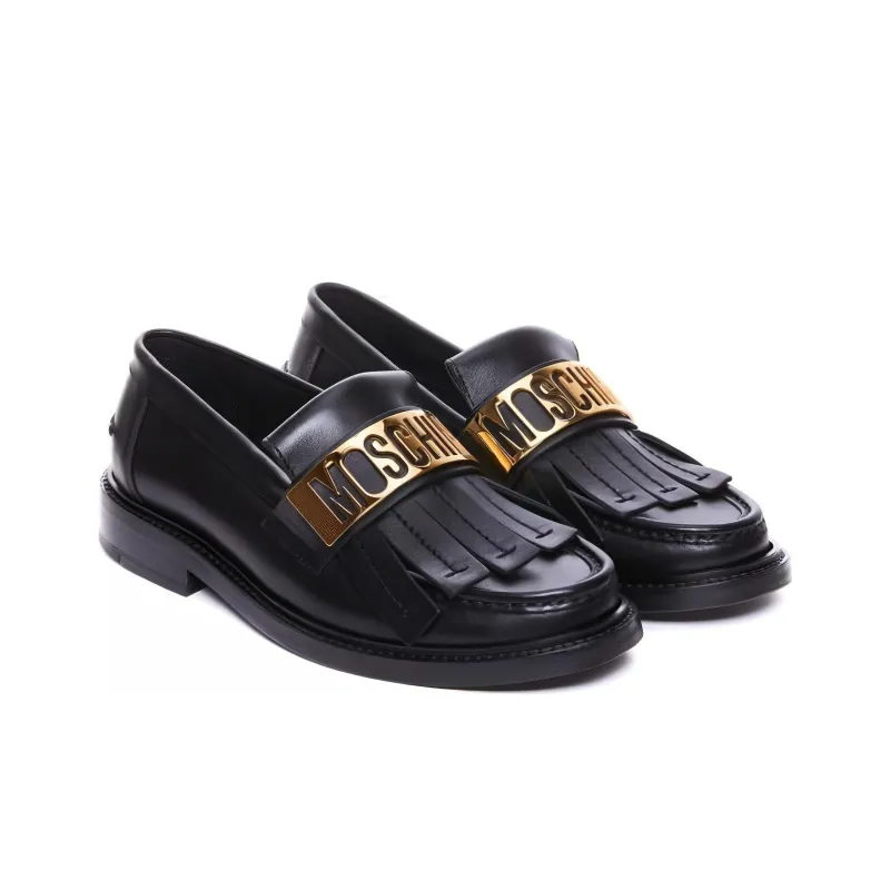 MOSCHINO Logo-plaque Leather Loafers-2