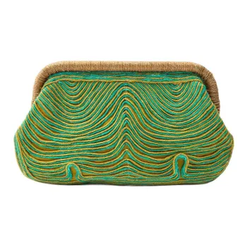 ZARA Cotton And Jute Blend Clutch Small Size Women's Green