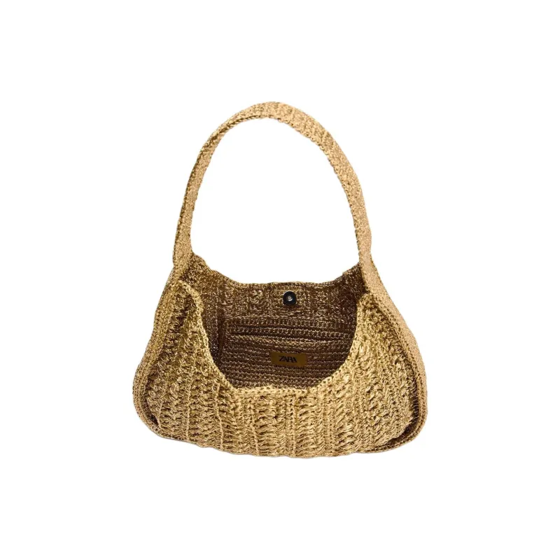 ZARA Fabric Handbag Shoulder Bag Women's Brown-4