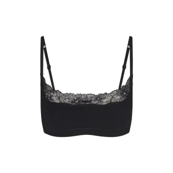 SKIMS COTTON LACE SCOOP BRALETTE Bra Women's ONYX/Onyx